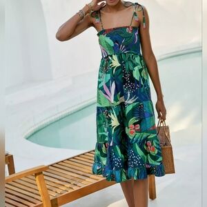 Farm Rio Tasseled Smocked Dress